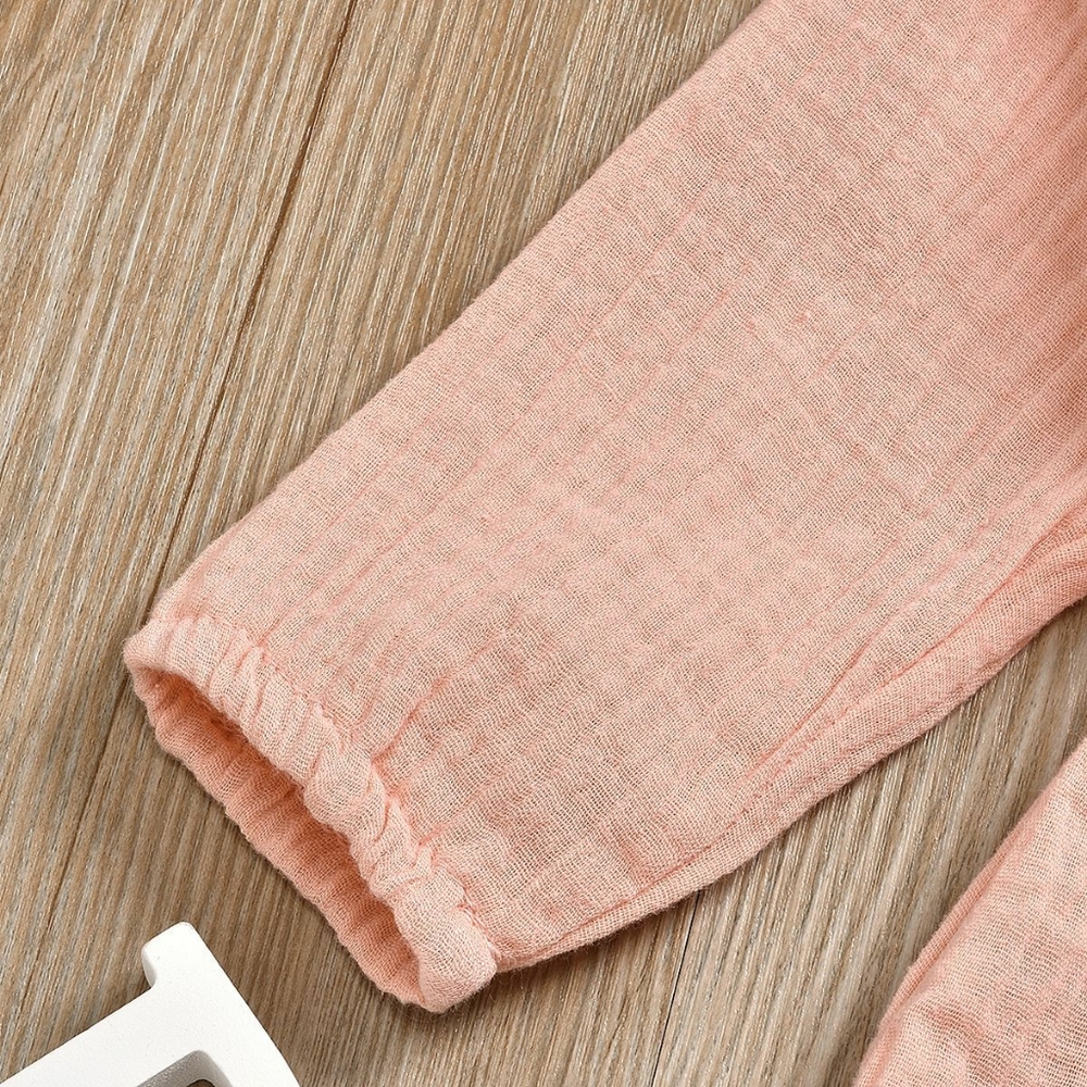Coral Pink Long Sleeve Lace Muslin Baby Onesie & Matching Bow - Picture 6 of 8